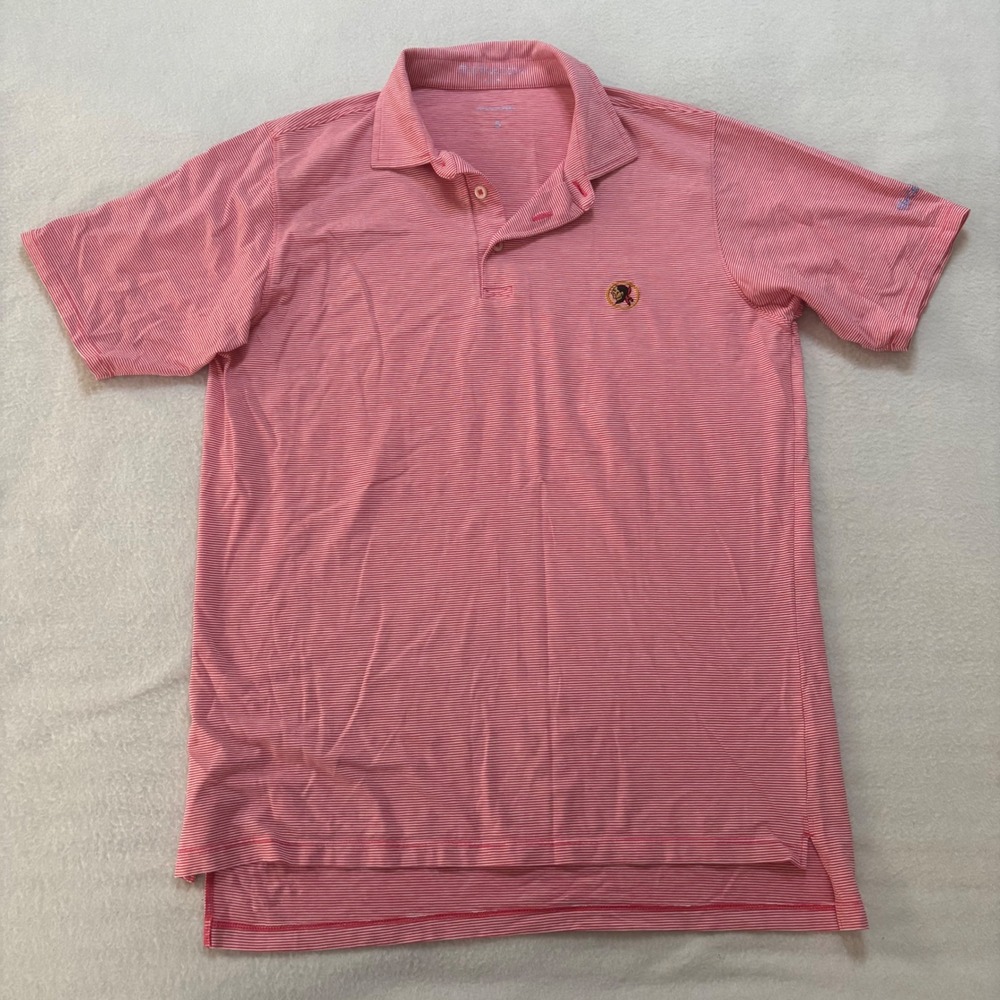 B. Draddy Mens Pima Cotton Stripe Polo Shirt Pink White The Ocean Club Small